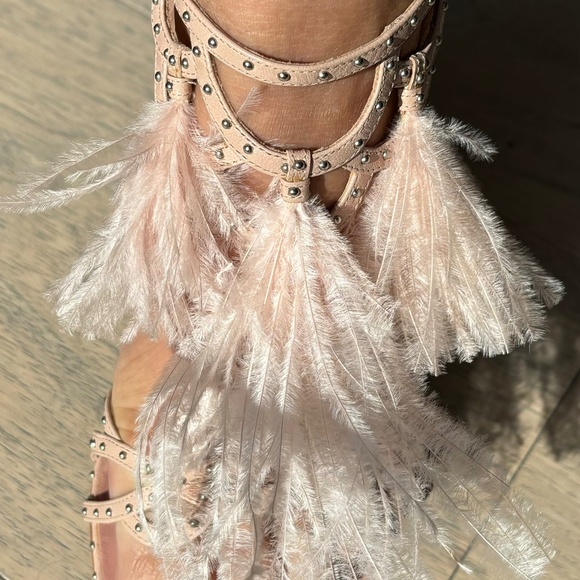 DIOR Ostrich Feather and leather with silver studs Evening sandals size 37.5 - Picture 1 of 7